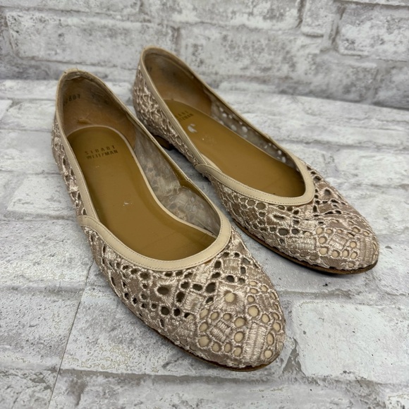 Stuart Weitzman Ivory Eyelet Dippy‎ Flats Women’s Size 9.5 - Picture 1 of 6